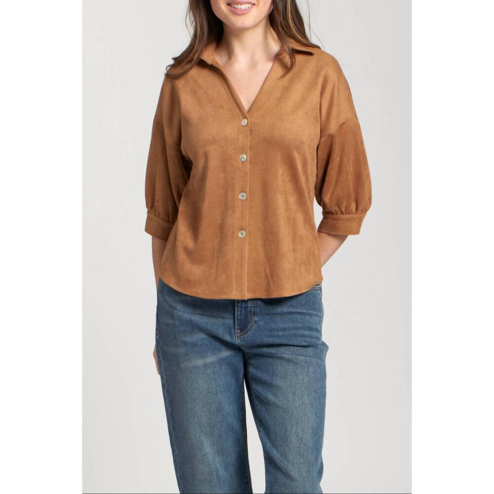 NEW APNY faux suede blouson blouse in caramel